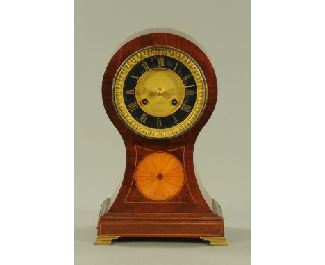 An Edwardian inlaid mahogany balloon mantle clock, the dial marked "A. Barrie, Edinburgh" and with two-train striking movemen
