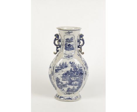 A CHINESE BLUE AND WHITE PORCELAIN VASE, Qing Dynasty, Qianlong, late 18th century, decorated with lakeland scenes, with drag