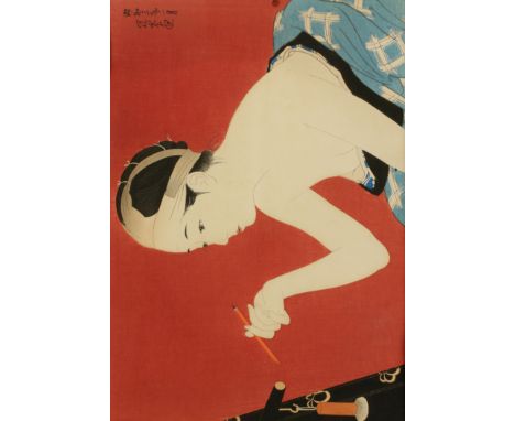 ITO SHINSUI (1898-1972) A Geisha girl applying her make up, signed "Shinsui Ga" (painted by Shinsui), dated January of Showa 