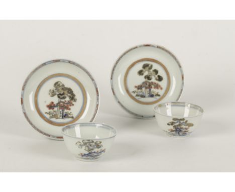 A PAIR OF CHINESE IMARI TEABOWLS AND SAUCERS, The Nanking Cargo, circa 1750, in Bamboo and Pine pattern, the saucers 11.3cm d