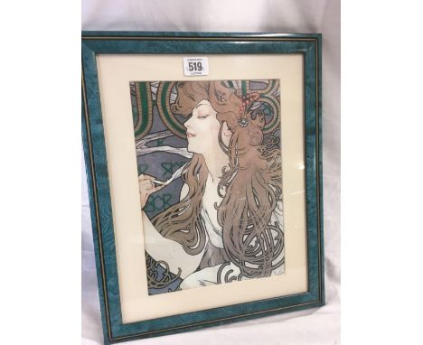 A COLOURED ADVERTISING PRINT FOR JOB CIGARETTE PAPERS, SIGNED MUCHA, FROM 1896, EXTENSIVE DETAILS TO THE REVERSE