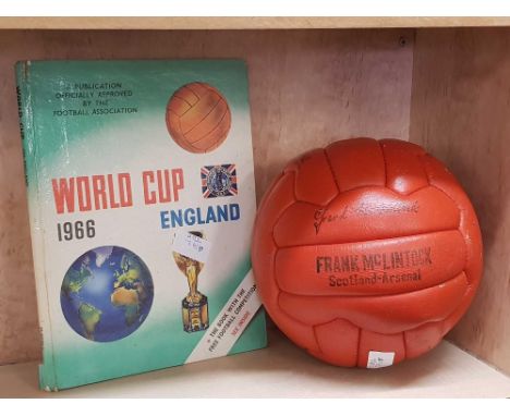 LEATHER FOOTBALL MADE BY SW HANCOCK LIMITED OF LONDON WITH NAMES OF VARIOUS FAMOUS FOOTBALLERS IN THE 1970'S &amp; PRINTS OF 