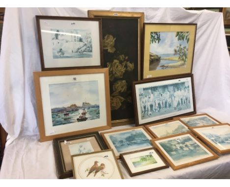 QTY OF F/G PRINTS, WATERCOLOURS &amp; OIL ON BOARD PICTURE OF ROSES
