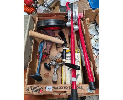 CARTON WITH PIPE BENDER, STANLEY RB10 PLANE, CHESS DRILLS &amp; AN ADZE