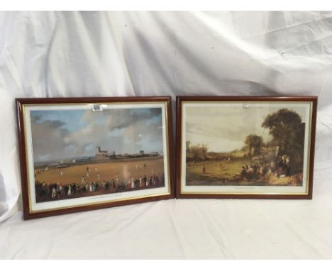 PAIR OF COLOUR PRINTS OF HISTORIC CRICKET EVENTS IN 1850 &amp; 1855, WITH CAPTIONS BELOW THE IMAGES 