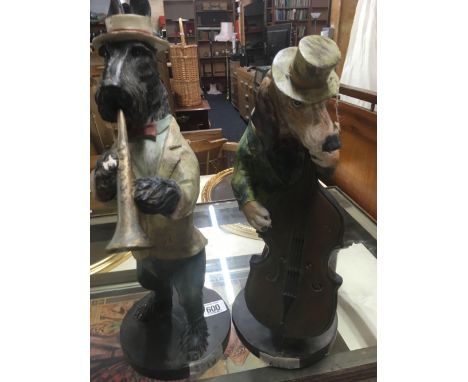 2 NOVELTY DOG FIGURES PLAYING INSTRUMENTS
