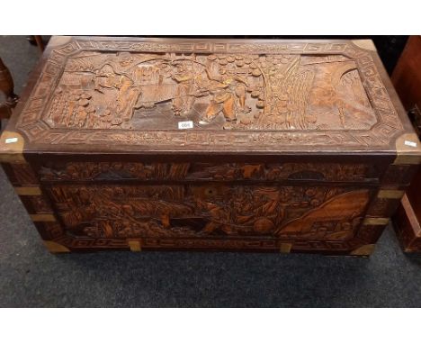 CARVED CAMPHOR WOOD TRAVEL TRUNK