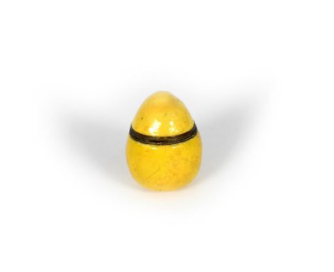 A rare South Staffordshire enamel bonbonnière, c.1770, modelled as a lemon with slightly dimpled texture and rich yellow colo