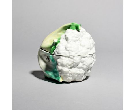 A Worcester cauliflower tureen base and associated cover, c.1757-60, naturalistically modelled with white florets enclosed by