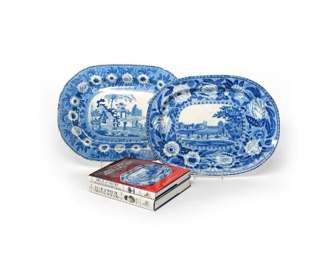 Two blue and white transferware chargers, 19th century, the larger Rogers and decorated with the Zebra pattern, the smaller w