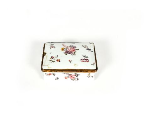 An enamel snuff box, c.1770, London or Birmingham, of rectangular form, delicately painted with sprays of flowers and single 