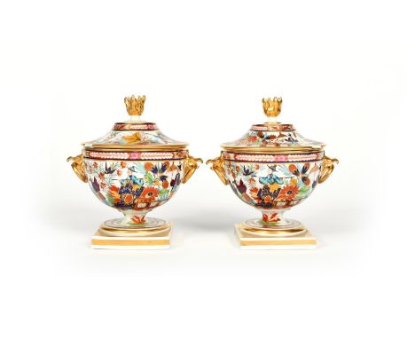 A pair of Barr, Flight &amp; Barr (Worcester) sauce tureens and covers, c.1805-10, of rounded bowl shape, richly decorated in
