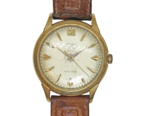 RADO, a 14ct gold Gold Star automatic wristwatch, ref. 11600, cal. 1580, case diameter 35mm, brown leather strap.Condition - 