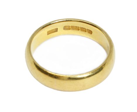 A 22ct gold wedding band, sponsor 'SH' (Samuel Hope), Birmingham 1923, weight 7.4g, size O/P, depth 1.60mm and width 5mm.Cond