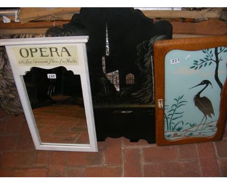 Folding papier mache fire screen, together with a mirror and Art Deco panel 