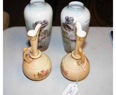 Pair of blush ivory Royal Worcester vases, together with one other pair 