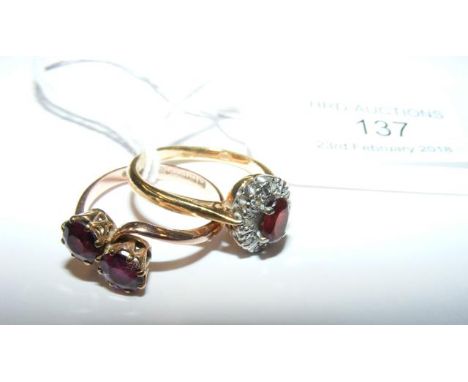 An 18ct gold ruby ring, together with a 9ct gold amethyst ring  