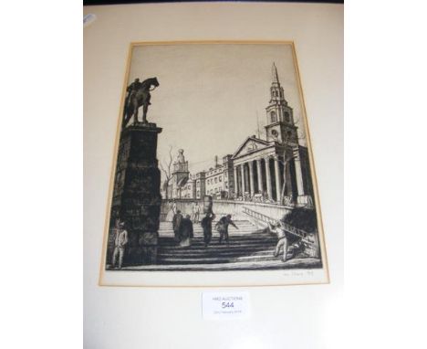 STRANG - an etching - street and cathedral scene - signed in pencil by the Artist to the mount - dated 1909  