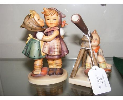 A Hummel figure of boy looking through telescope, together with one other 