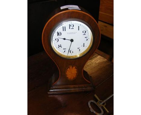An Edwardian inlaid balloon mantel clock by Perry of Birmingham 
