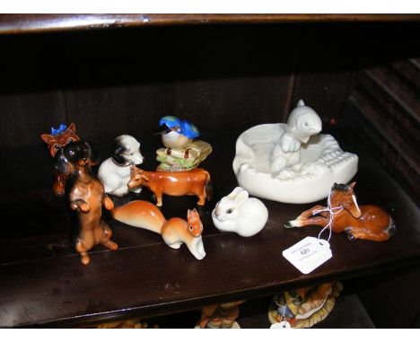 A Belleek Trout ornament, together with Goebel cow, etc. 