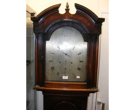 A 19th century eight day Grandfather clock with oak case, the silvered arched dial signed George Lawrence - Keith CONDITION R