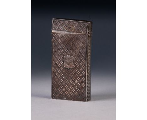 WILLIAM IV SILVER CIGAR CASE, rectangular with a hinged lid to one narrow end; the back and front intricately diaper engraved