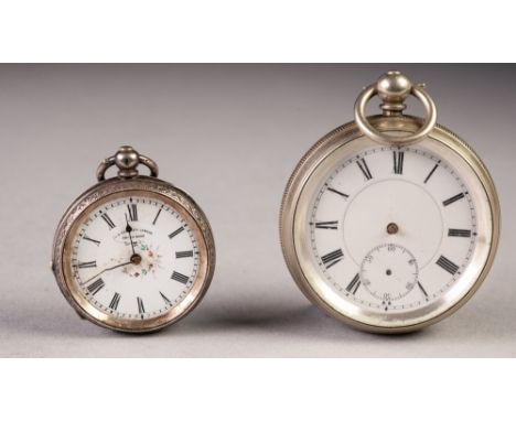 SILVER PLATED OPEN FACED POCKET WATCH, with keywind movement (a.f.), a LADY'S ENGRAVED SILVER SWISS POCKET WATCH, with keywin