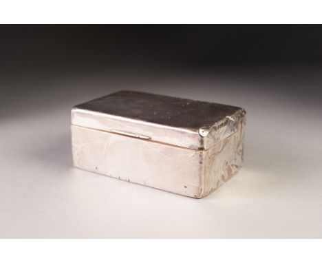 GEORGE V ENGINE TURNED SILVER CLAD TABLE CIGARETTE BOX, of typical form with hardwood lined interior5 ½" x 3 ½" (14cm x 8.9cm