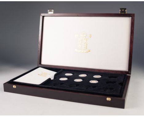 SIX ROYAL MINT FINE GOLD COLLECTION SMALL GOLD TWO POUND COMMEMORATIVE COINS, limited issue each of 1.244 grams of fine gold 