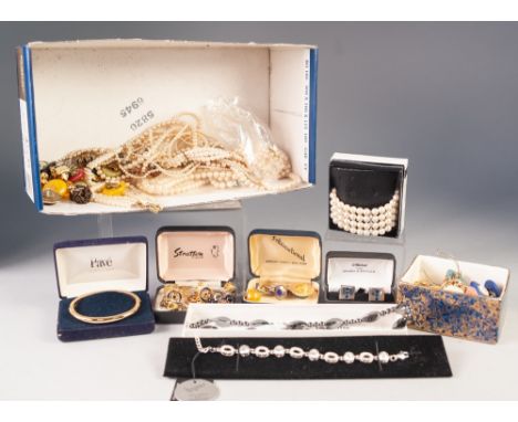 COLLECTION OF COSTUME JEWELLERY to include; Hematite BEAD NECKLACE in original box with leaflet, Swarovski Stellux and silver