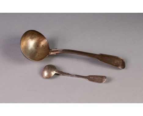 GEORGE III SILVER SAUCE LADLE, fiddle and thread pattern, makers Wm Ely, Wm Fearn and Wm Chawner, London 1813 and a Victorian