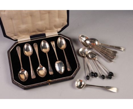 CASED SET OF SIX SILVER TEASPOONS, Sheffield 1922, together with a SET OF SIX SILVER COFFEE SPOONS with bean terminals, Birmi