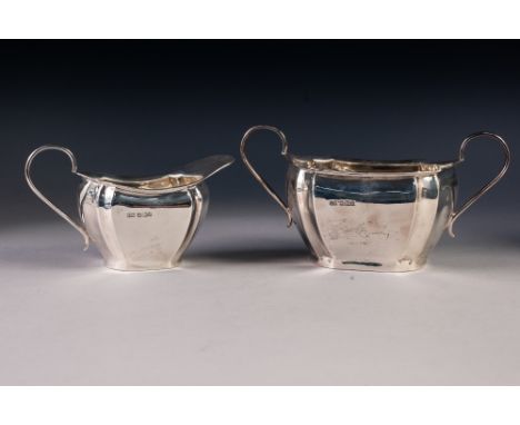 PRE-WAR SILVER TWO HANDLED SUGAR BASIN AND MATCHING CREAM JUG, Sheffield 1930 14oz all-in (2)