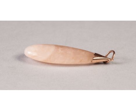 LARGE ROSE QUARTZ TEAR SHAPED PENDANT, with 9ct gold pointed cap and ring hanger, 2 1/4" long 