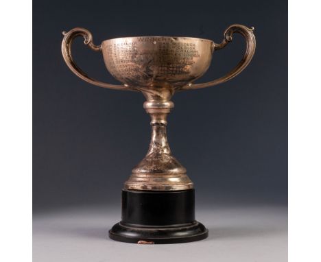 GEORGE V PRESENTATION SILVER TWO HANDLED PEDESTAL 'CAPTAINS CUP', with weighted base, 8 ¾" (22.2cm) high, a/f, Birmingham 193