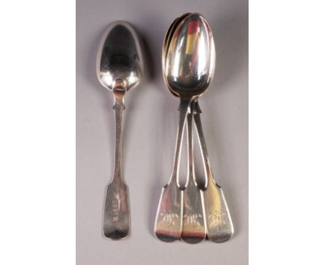 SET OF FOUR VICTORIAN EXETER SILVER FIDDLE PATTERN TABLE SPOONS by Robert, James and Josiah WIlliams, Exeter 1850, 8oz all-in