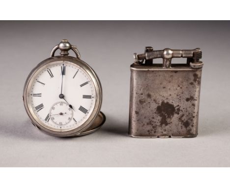 LATE NINETEENTH/EARLY TWENTIETH CENTURY SWISS SILVER OPEN FACED POCKET WATCH, with keywind movement, white Roman dial with su