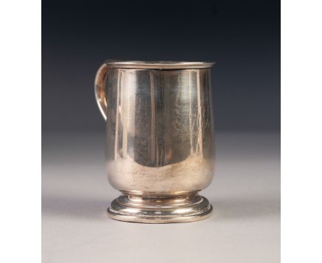 SILVER BALUSTER CHRISTENING MUG, with 'S' scroll handle, the body tucked in over a stepped circular foot, 3 1/4" high, makers