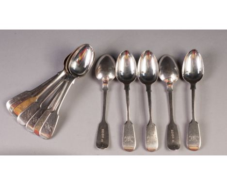 SET OF TWELVE VICTORIAN EXETER SILVER FIDDLE PATTER TEASPOONS by Robert, James and Josiah Williams, Exeter 1850, 7 1/2oz all-