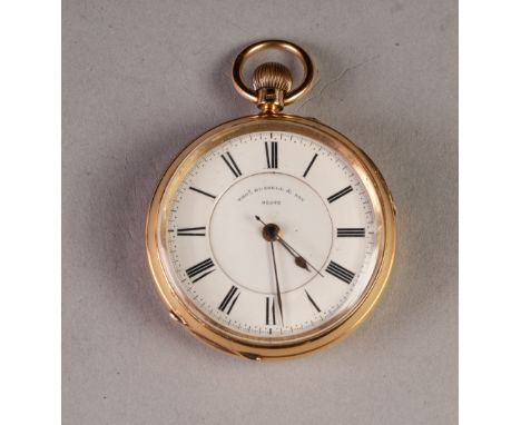 THOMAS RUSSELL AND SON, LIVERPOOL AND LONDON 18ct GOLD OPEN FACED POCKET WATCH, with keyless movement, sweep seconds hand wit