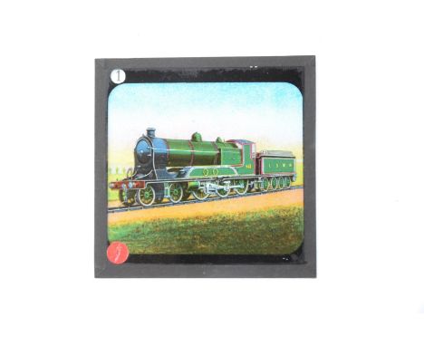 3¼in sq Magic Lantern Slides,  UK railways - Primus Coloured Lantern Slides 'Famour British Locomotives', chromolitho, Nos 1 