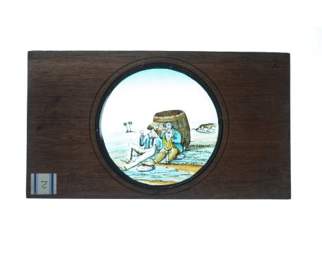 Mahogany-Mounted Magic Lantern Slides,  hand-coloured story set static slides - 'The Four Seasons', retailed by W F Archer, L