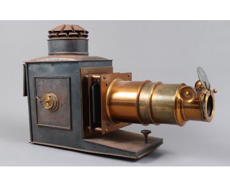 A late 19th Century Wrench Double-Extension Russian Iron and Brass Magic Lantern,  with non-Wrench but apparently-compatible 