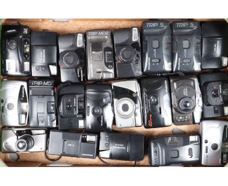 A Tray of Olympus Compact Film Cameras, comprising 21 examples, models include Trip AF-30, Trip AF-S2, Trip MD, Superzoom 70,
