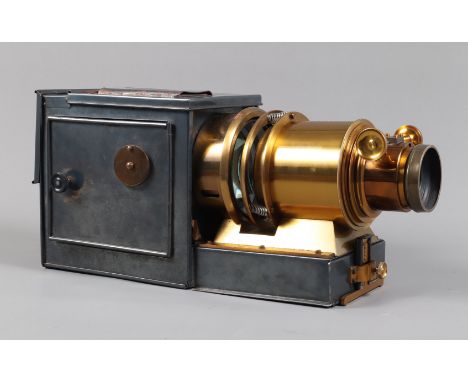 An early 20th Century  Butcher &amp; Son 'Primus Folding Lantern' Russian Iron and Brass Magic Lantern,  Patent 18579, with t