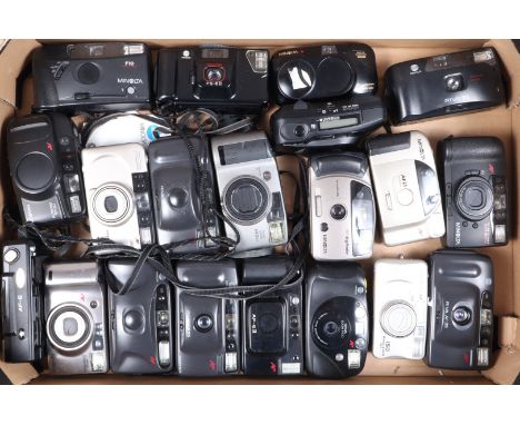 A Tray of Minolta Compact Film Cameras, comprising 20 examples, models include AF-E, F10, FS-EII, Supreme Freedom Zoom, Riva 