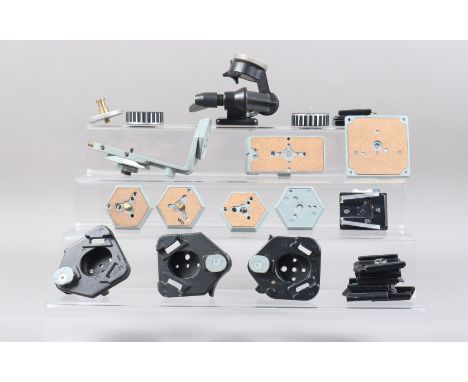 Tripod Quick Release Plates &amp; Brackets, including a Manfrotto 115 head, 340 L bracket, a Manfrotto universal plate, four 