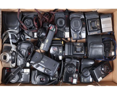A Tray of Pentax Compact Film Cameras, comprising 19 examples, models include Zoom 105 Super, PC-606W, Zoom 70-X, Espio 838, 