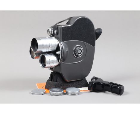 A Beaulieu R16 Reflex Control 16mm Cine Camera, body VG, three lens turret with P. Angenieux 10mm f/1.8, 1 inch f/0.95 and 25